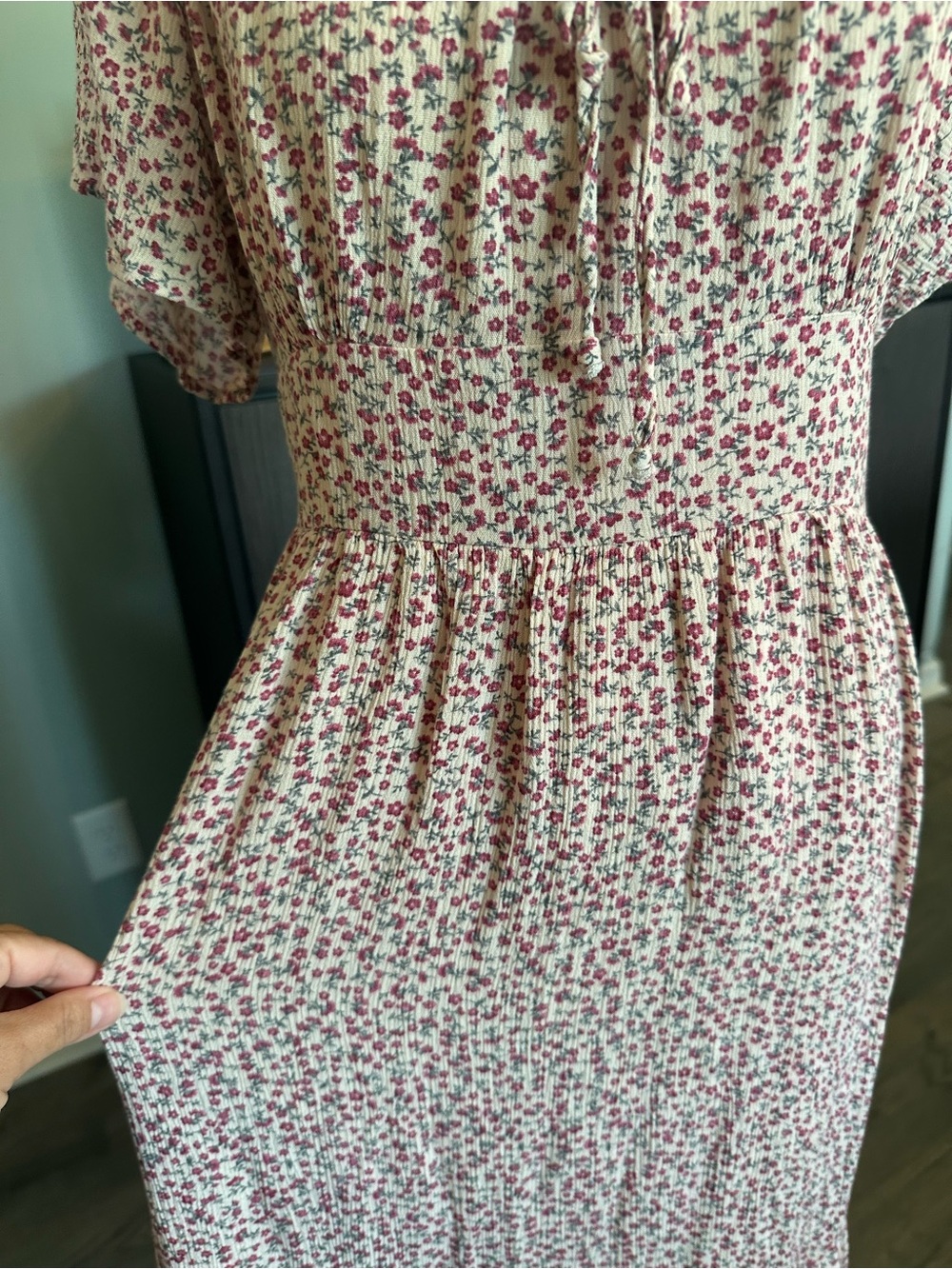 XL rewind pink cream ditsy floral peasant bodice maxi dress corset hippie y2k - Picture 3 of 7